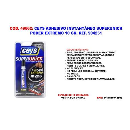 CEYS ADHESIVO INSTANTANEO SUPERUNICK PODER EXTREMO 10 GR. 504251