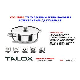 TALOX CACEROLA ACERO INOX 18-8 C-TAPA 22X  8 CM - 3,0 LT MOD 201