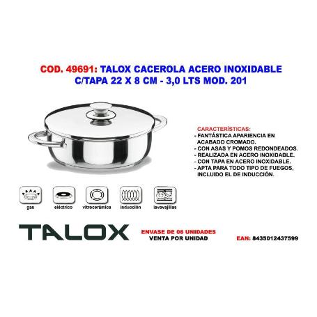 TALOX CACEROLA ACERO INOX 18-8 C-TAPA 22X  8 CM - 3,0 LT MOD 201