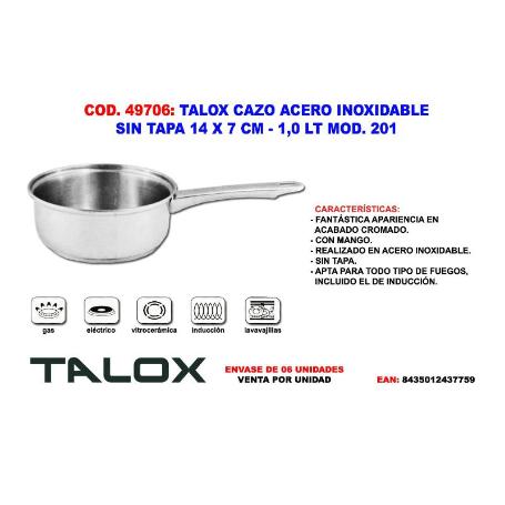 TALOX CAZO ACERO INOX 18-8 SIN TAPA 14 X 7 CM - 1,0 LT MOD. 201