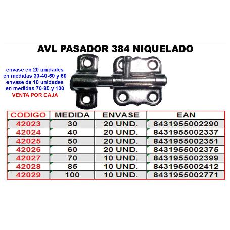 AVL PASADOR 384 NIQUEL   50 MM (CAJA 20 UNIDADES)