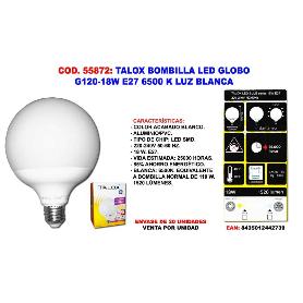 TALOX BOMBILLA LED GLOBO G120-18W G120E2718W 6500 K LUZ BLANCA