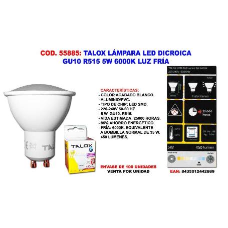 TALOX LAMPARA LED DICROICA GU10R515 5 W 6000K LUZ FRIA