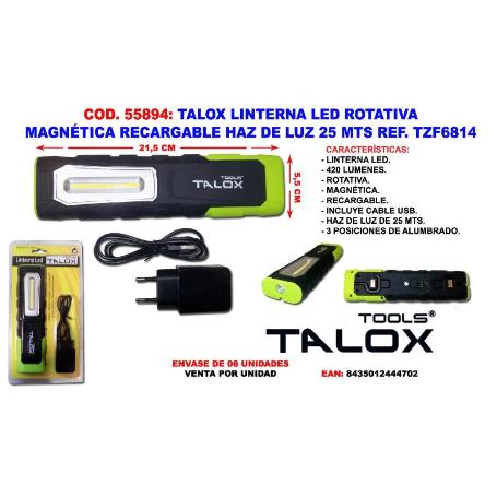 TALOX LINTERNA LED ROTATIVA-MAGNETICA-RECARGABLE 25 M TZF6814