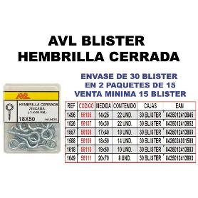 AVL BLISTER HEMBRILLA CERRADA 17X40 ZINCADA  1557 (CAJA 15 UNIDADES)