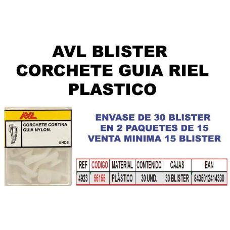 AVL BLISTER CORCHETE GUIA RIEL PLASTICO 4923 (CAJA 15 UNIDADES)