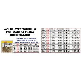 AVL BLISTER TORNILLO POZI C-PLANA 3,0X16 BICROMATADO 2912 (CAJA 15 UNIDADES)