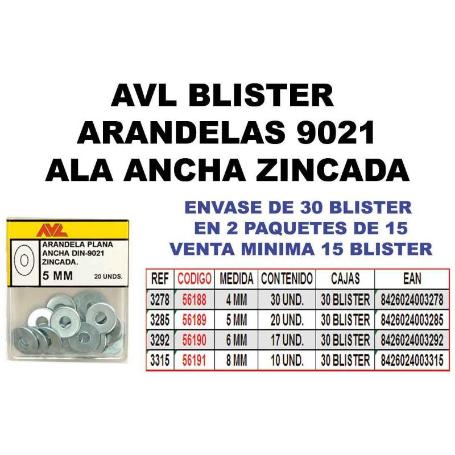 BLISTER ARANDELA PLANA DIN 9021 CINCADA METRICA M-4