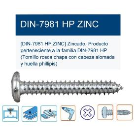 TORNILLO R-CHAPA DIN 7981HP ALOMADA PH1 2,9X16 4X5-8 T8129016 (CAJA 10 UNIDADES)